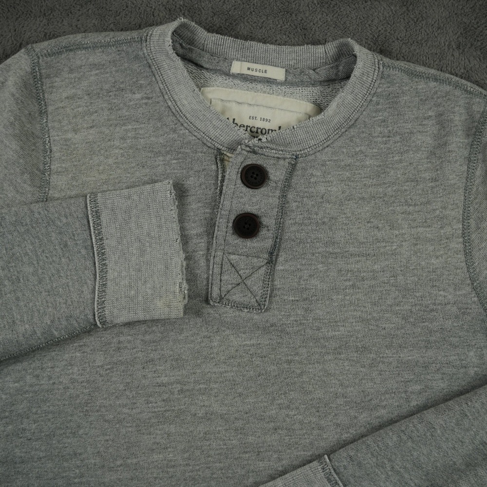Abercrombie & Fitch Henley Sweatshirt Mens XXL Muscle Distressed Puff Logo Y2K‎